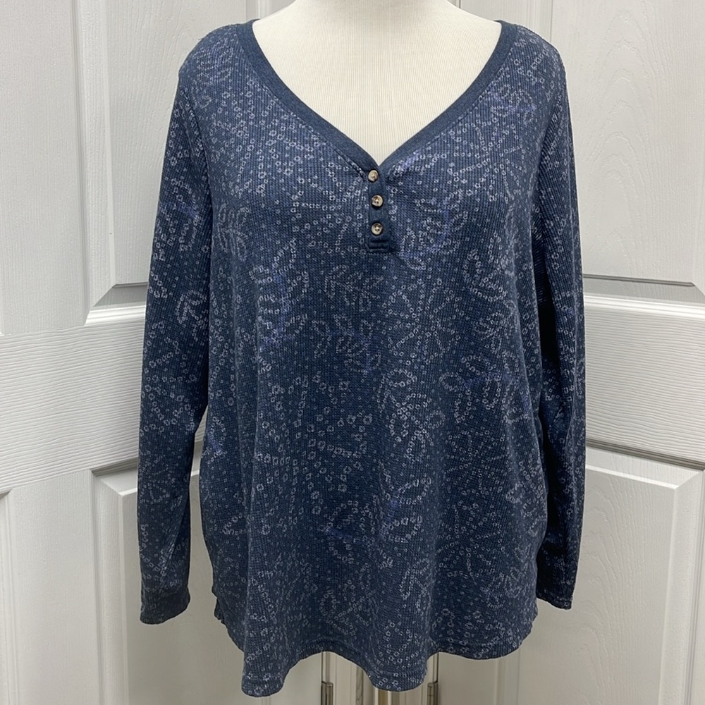 Terra & Sky V-Neck Ribbed Long Sleeve Shirt EUC 2X
